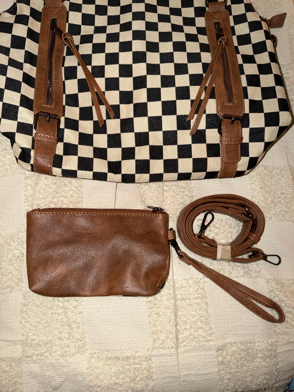 Checkerboard Crossbody Bag with Matching Pouch